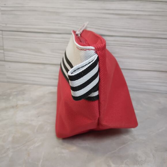 Lancome Small Cosmetic Bag, Red Black White Striped Make-Up Pouch - Picture 4 of 9